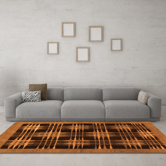 Machine Washable Abstract Orange Contemporary Area Rugs in a Living Room, wshcon359org