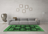 Machine Washable Abstract Emerald Green Contemporary Rug, wshcon359emgrn