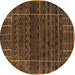 Round Abstract Brown Contemporary Rug, con360brn