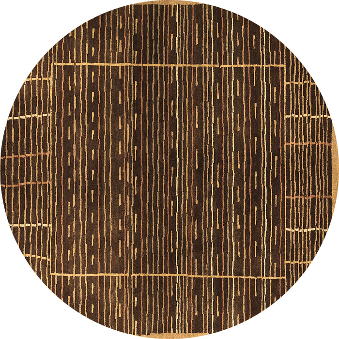 Round Machine Washable Abstract Brown Contemporary Rug, wshcon360brn