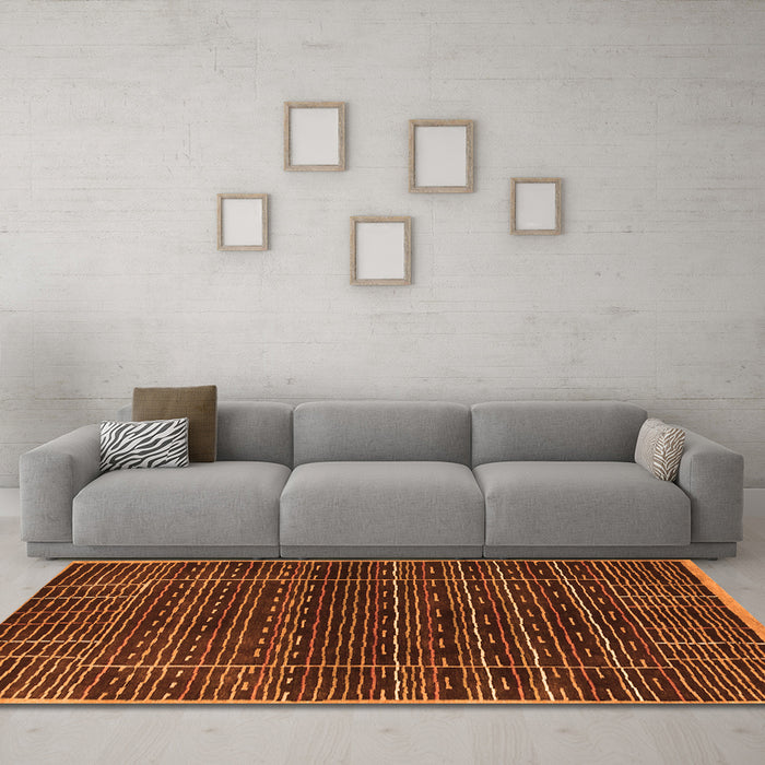 Machine Washable Abstract Orange Contemporary Area Rugs in a Living Room, wshcon360org