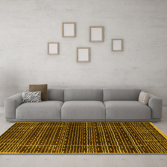 Machine Washable Abstract Yellow Contemporary Rug in a Living Room, wshcon360yw