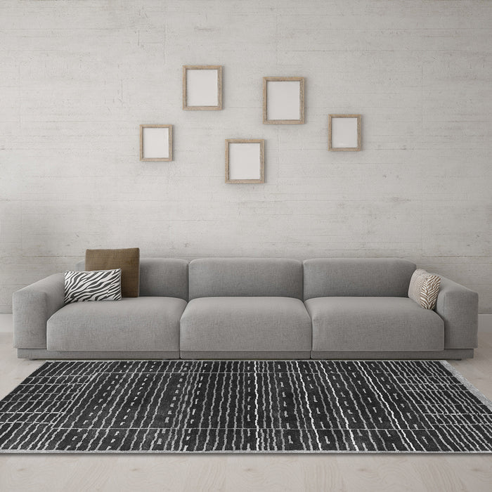 Machine Washable Abstract Gray Contemporary Rug in a Living Room,, wshcon360gry