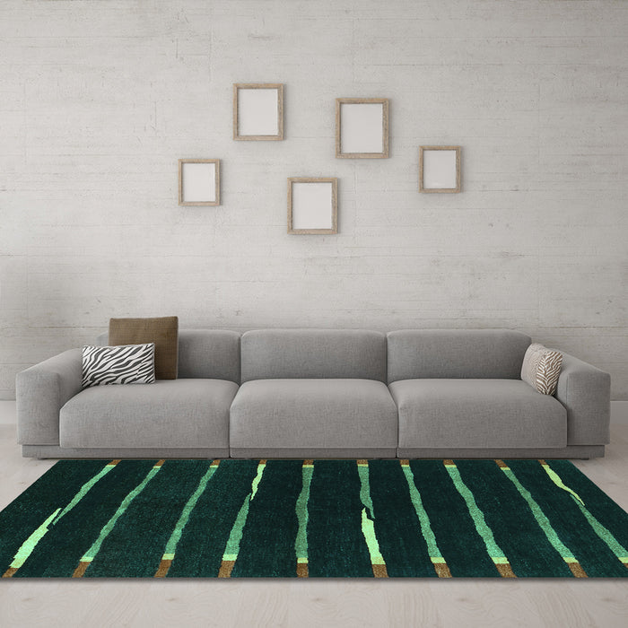 Machine Washable Abstract Turquoise Contemporary Area Rugs in a Living Room,, wshcon361turq