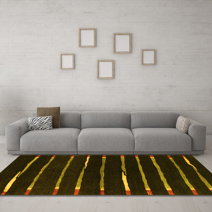 Machine Washable Abstract Yellow Contemporary Rug in a Living Room, wshcon361yw
