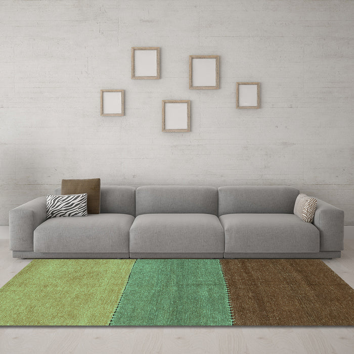 Machine Washable Abstract Turquoise Contemporary Area Rugs in a Living Room,, wshcon362turq