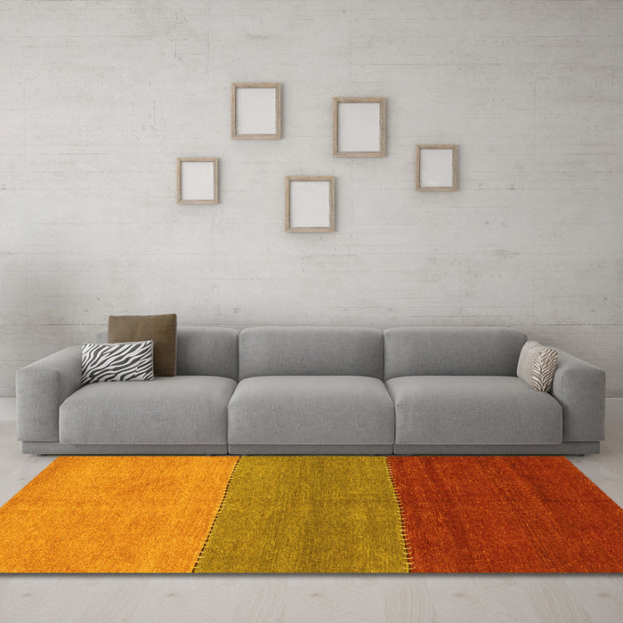 Machine Washable Abstract Yellow Contemporary Rug in a Living Room, wshcon362yw
