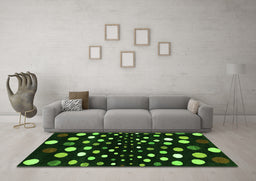 Machine Washable Abstract Green Contemporary Area Rugs in a Living Room,, wshcon363grn