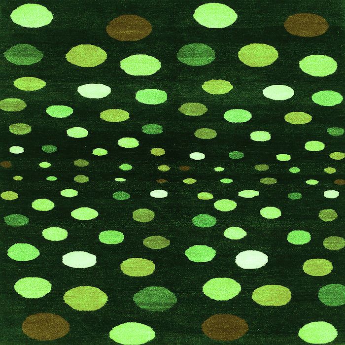 Round Machine Washable Abstract Green Contemporary Area Rugs, wshcon363grn