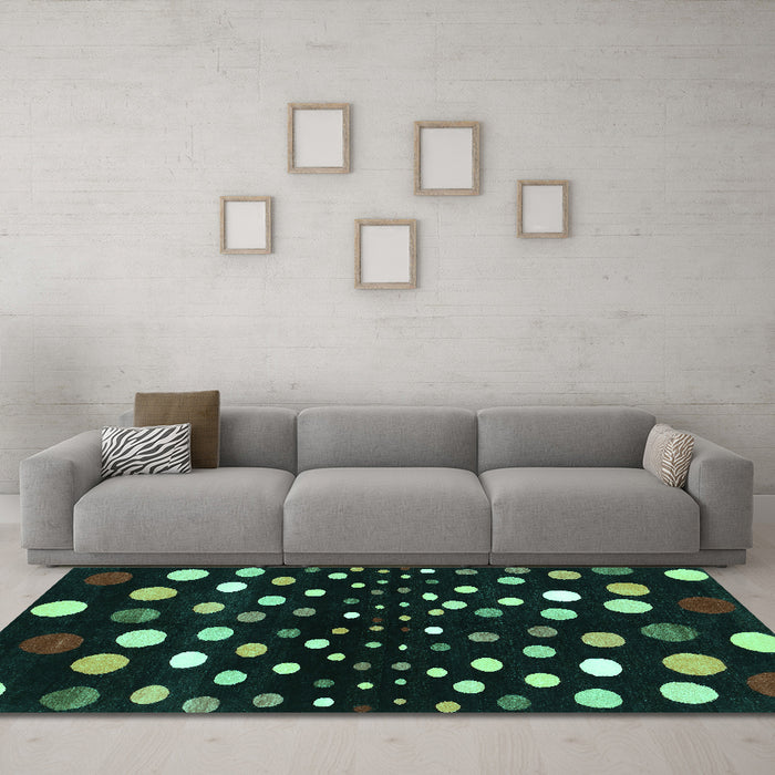 Machine Washable Abstract Turquoise Contemporary Area Rugs in a Living Room,, wshcon363turq