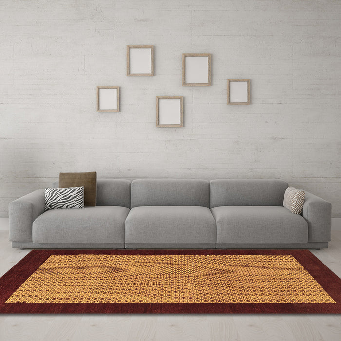 Machine Washable Abstract Brown Contemporary Rug in a Living Room,, wshcon364brn