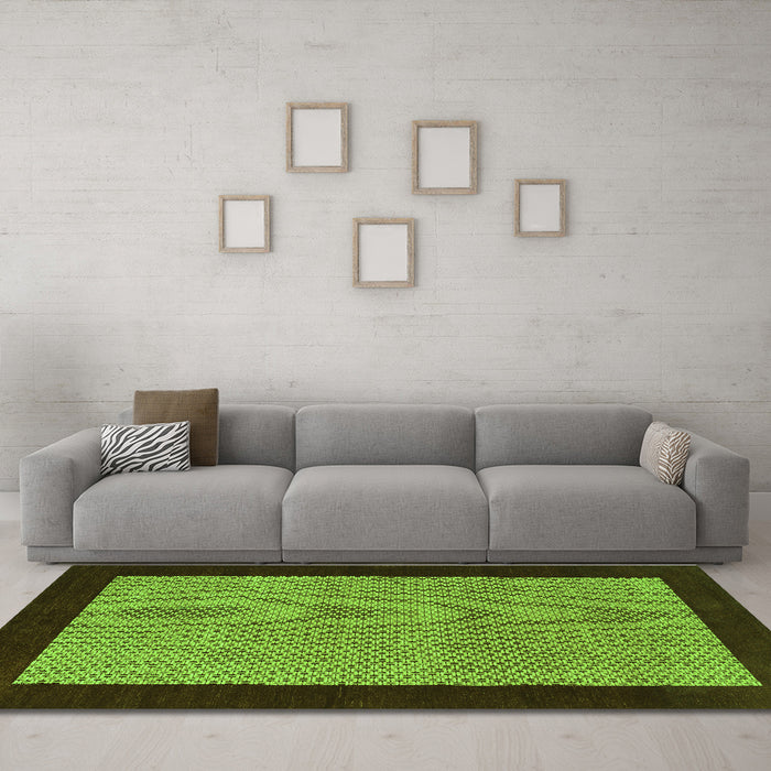 Machine Washable Abstract Green Contemporary Area Rugs in a Living Room,, wshcon364grn
