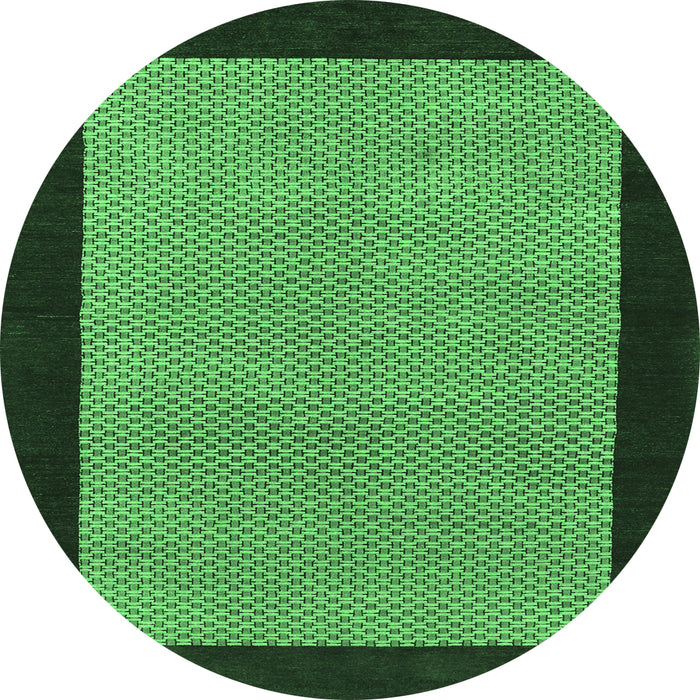 Round Machine Washable Abstract Emerald Green Contemporary Area Rugs, wshcon364emgrn