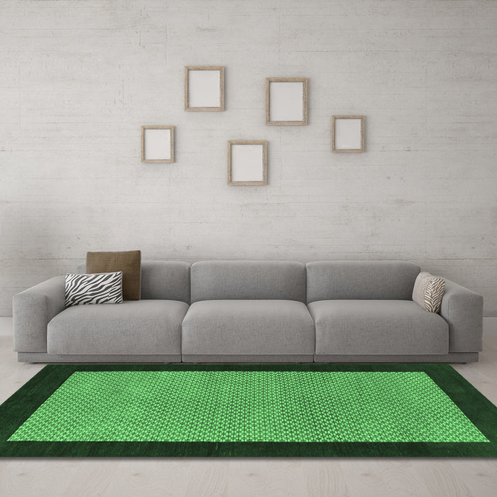 Machine Washable Abstract Emerald Green Contemporary Area Rugs in a Living Room,, wshcon364emgrn