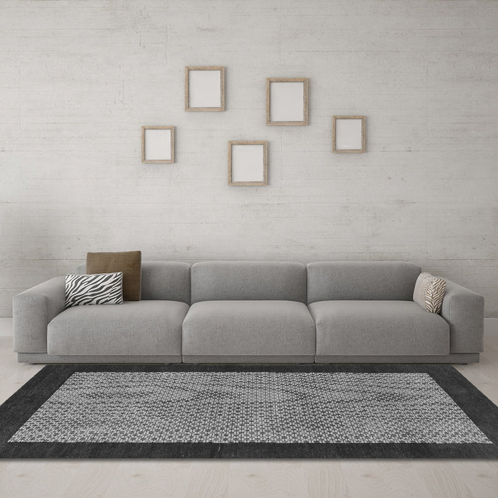 Machine Washable Abstract Gray Contemporary Rug in a Living Room,, wshcon364gry