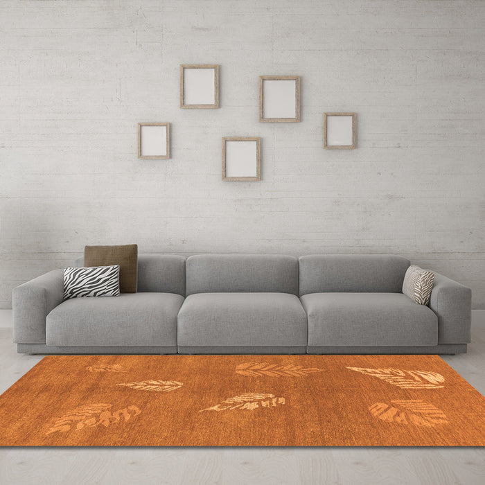 Machine Washable Abstract Orange Contemporary Area Rugs in a Living Room, wshcon365org