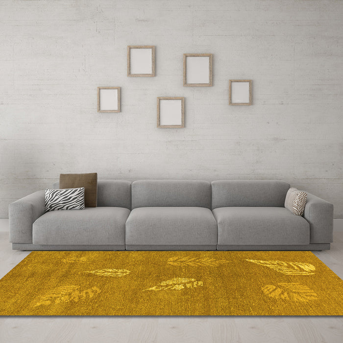 Machine Washable Abstract Yellow Contemporary Rug in a Living Room, wshcon365yw