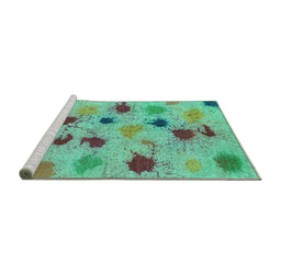 Sideview of Machine Washable Abstract Turquoise Contemporary Area Rugs, wshcon366turq