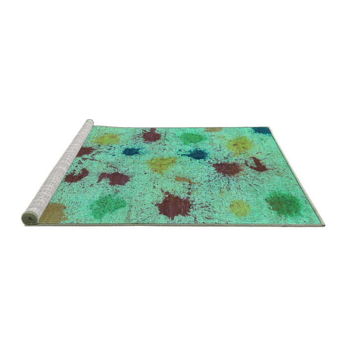 Sideview of Machine Washable Abstract Turquoise Contemporary Area Rugs, wshcon366turq