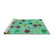 Sideview of Machine Washable Abstract Turquoise Contemporary Area Rugs, wshcon366turq