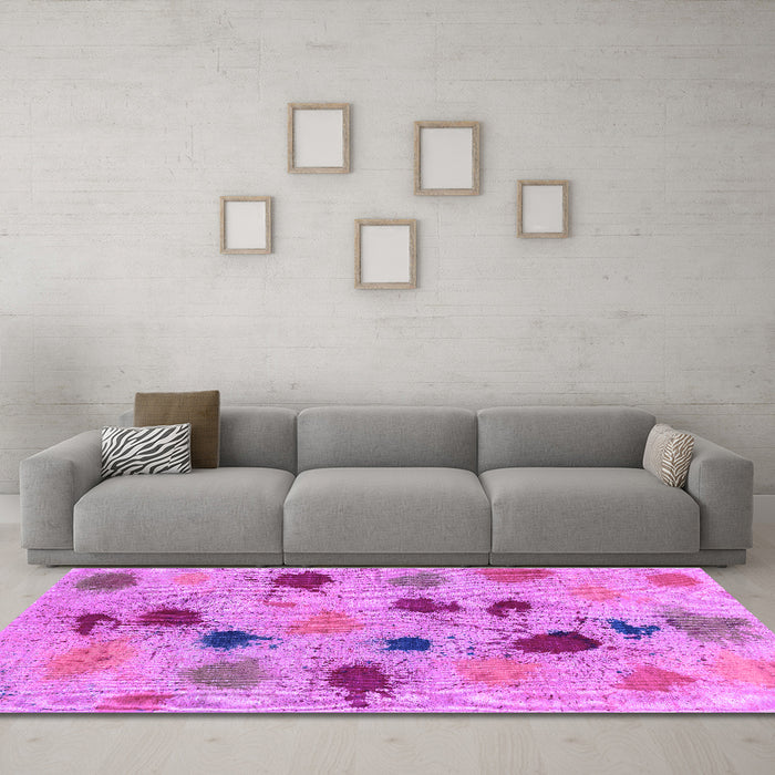 Machine Washable Abstract Purple Contemporary Area Rugs in a Living Room, wshcon366pur