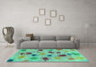 Machine Washable Abstract Turquoise Contemporary Area Rugs in a Living Room,, wshcon366turq