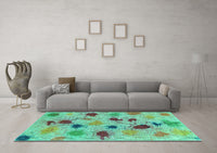 Machine Washable Abstract Turquoise Contemporary Rug, wshcon366turq