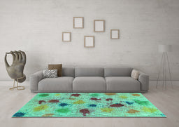 Machine Washable Abstract Turquoise Contemporary Area Rugs in a Living Room,, wshcon366turq