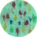 Round Machine Washable Abstract Turquoise Contemporary Area Rugs, wshcon366turq