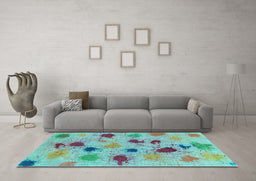Machine Washable Abstract Light Blue Contemporary Rug in a Living Room, wshcon366lblu