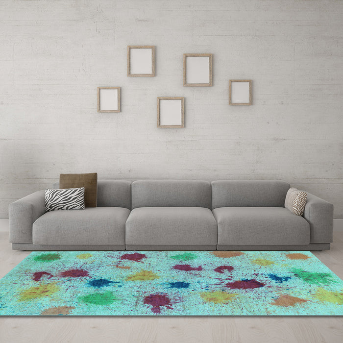 Machine Washable Abstract Light Blue Contemporary Rug in a Living Room, wshcon366lblu