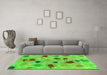 Machine Washable Abstract Green Contemporary Area Rugs in a Living Room,, wshcon366grn