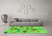 Machine Washable Abstract Green Contemporary Rug, wshcon366grn