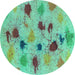 Round Abstract Turquoise Contemporary Rug, con366turq