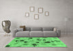 Machine Washable Abstract Emerald Green Contemporary Area Rugs in a Living Room,, wshcon366emgrn