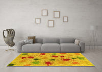 Machine Washable Abstract Yellow Contemporary Rug, wshcon366yw