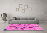 Machine Washable Abstract Pink Contemporary Rug, wshcon366pnk