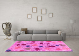 Machine Washable Abstract Pink Contemporary Rug in a Living Room, wshcon366pnk