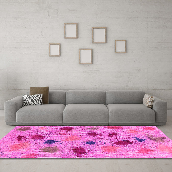Machine Washable Abstract Pink Contemporary Rug in a Living Room, wshcon366pnk
