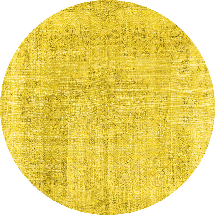 Round Abstract Yellow Contemporary Rug, con367yw
