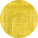 Round Abstract Yellow Contemporary Rug, con367yw