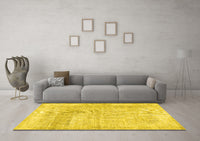 Machine Washable Abstract Yellow Contemporary Rug, wshcon367yw