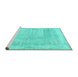 Sideview of Machine Washable Abstract Turquoise Contemporary Area Rugs, wshcon367turq