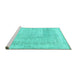 Sideview of Machine Washable Abstract Turquoise Contemporary Area Rugs, wshcon367turq