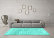 Machine Washable Abstract Turquoise Contemporary Area Rugs in a Living Room,, wshcon367turq