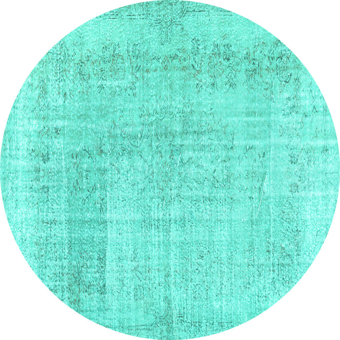 Round Abstract Turquoise Contemporary Rug, con367turq