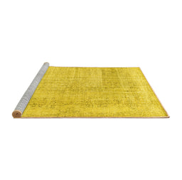 Sideview of Machine Washable Abstract Yellow Contemporary Rug, wshcon367yw