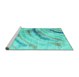 Sideview of Machine Washable Abstract Turquoise Contemporary Area Rugs, wshcon368turq