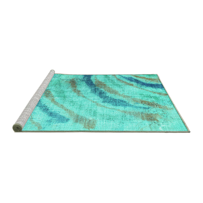 Sideview of Machine Washable Abstract Turquoise Contemporary Area Rugs, wshcon368turq