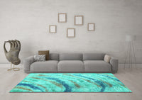 Machine Washable Abstract Turquoise Contemporary Rug, wshcon368turq